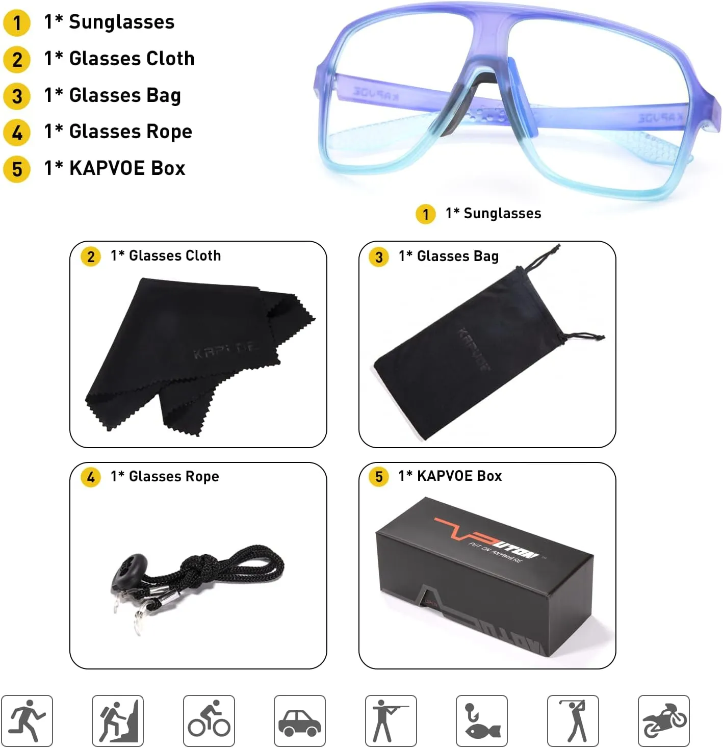 KAPVOE Photochromic Cycling Glasses for Men Women Sports Sunglasses MTB Biking Sunglasses UV Protection K64