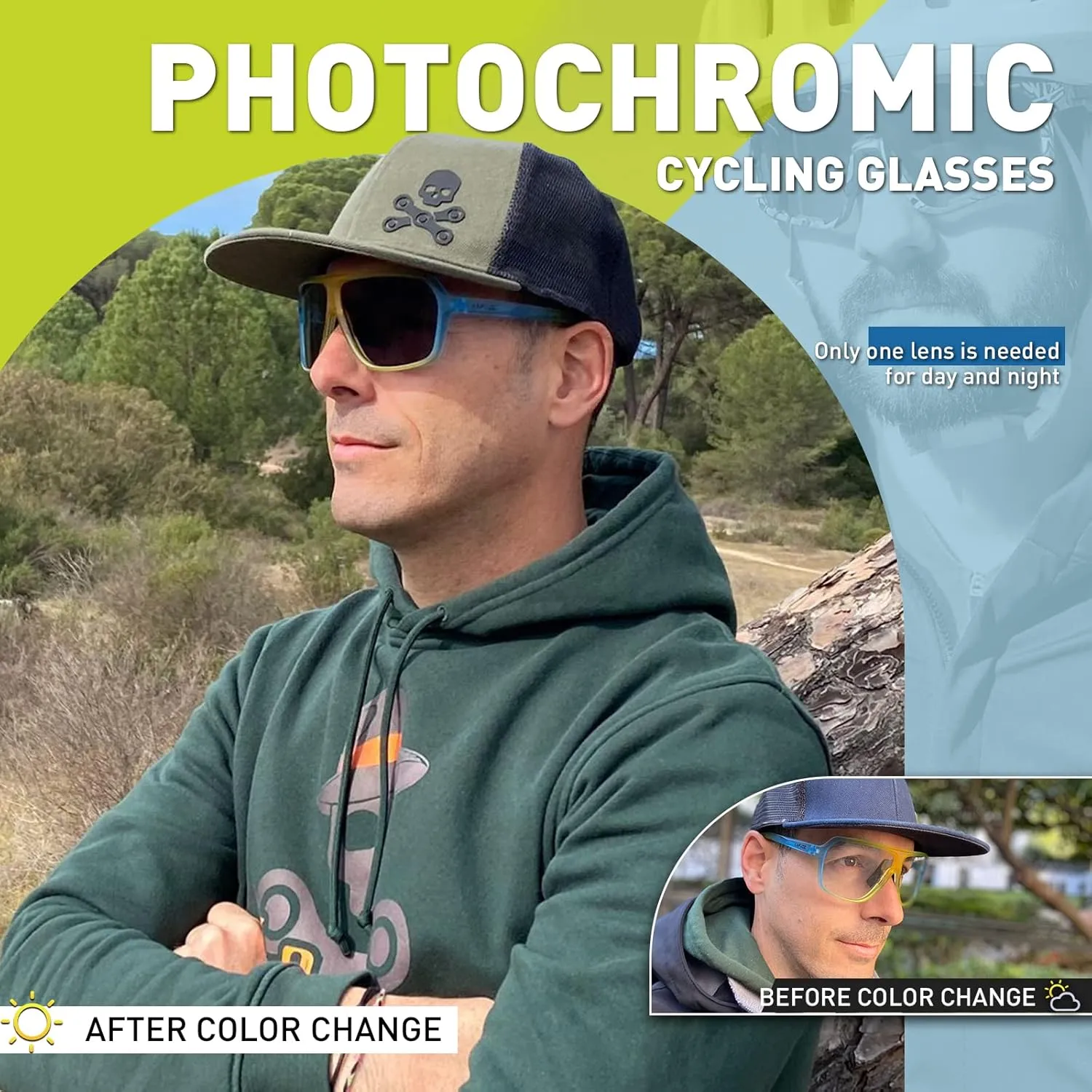 KAPVOE Photochromic Cycling Glasses for Men Women Sports Sunglasses MTB Biking Sunglasses UV Protection K64