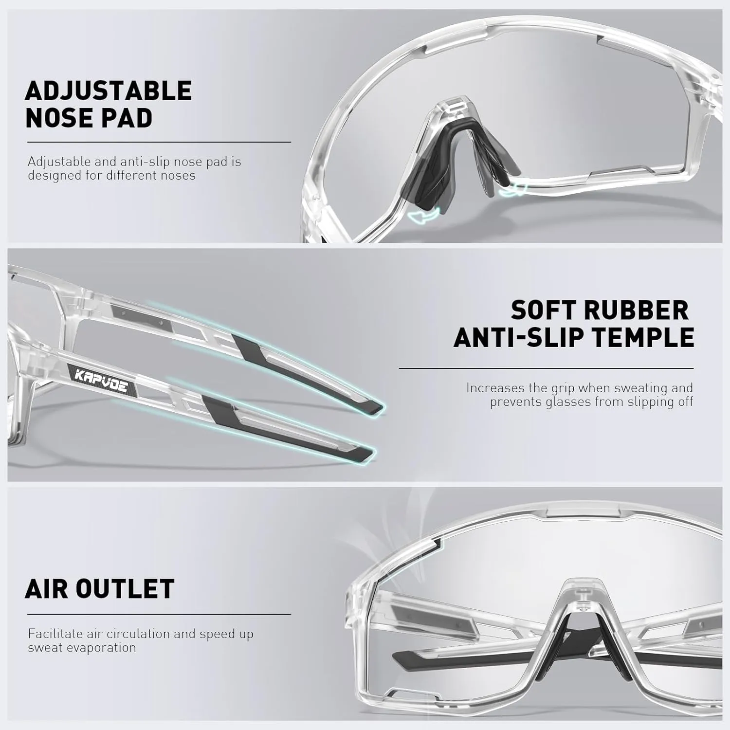 KAPVOE Photochromic Cycling Glasses Men Mountain Bike Sunglasses Women Clear MTB Sports Goggles Bicycle Triathlon K180
