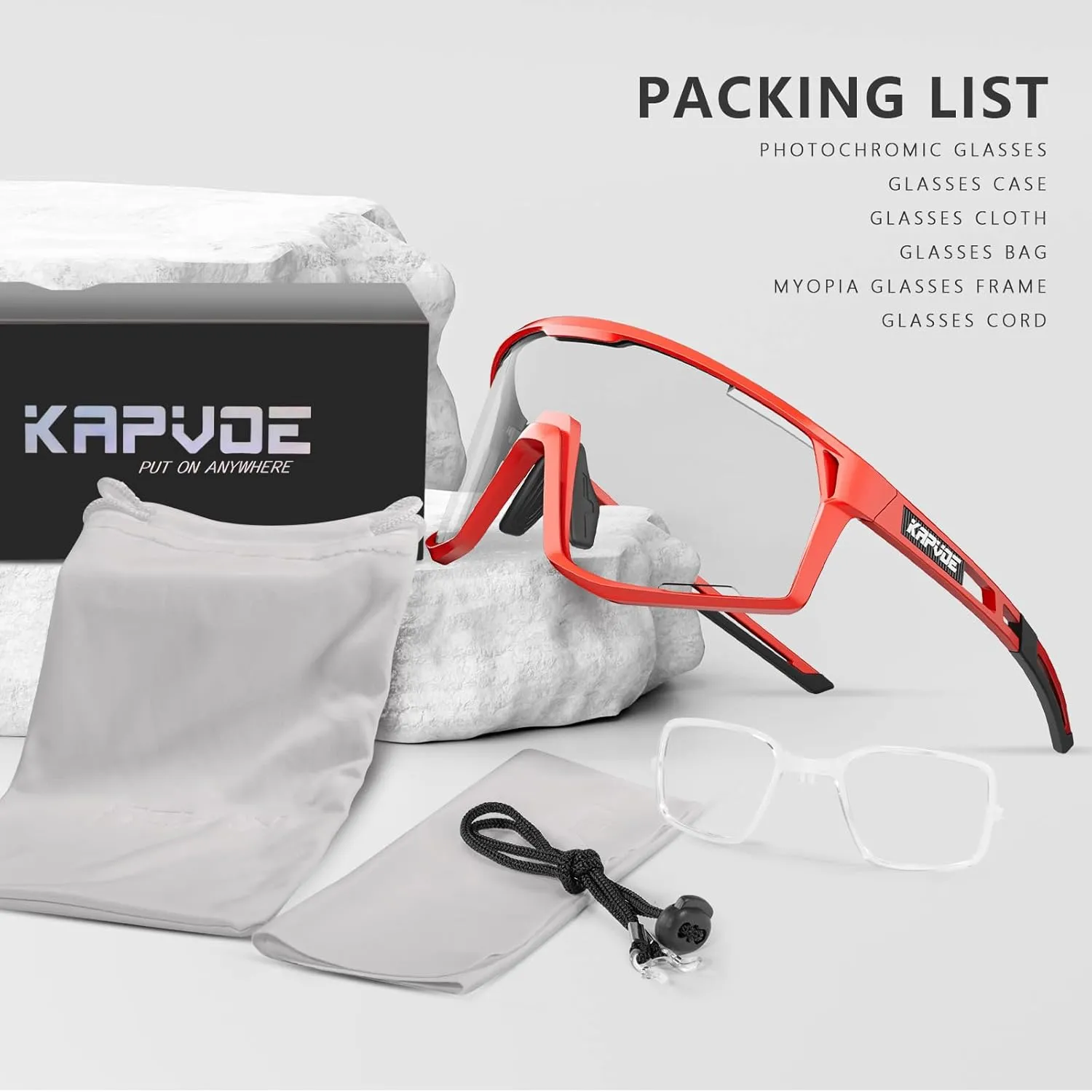 KAPVOE Photochromic Cycling Glasses Men Mountain Bike Sunglasses Women Clear MTB Sports Goggles Bicycle Triathlon K180