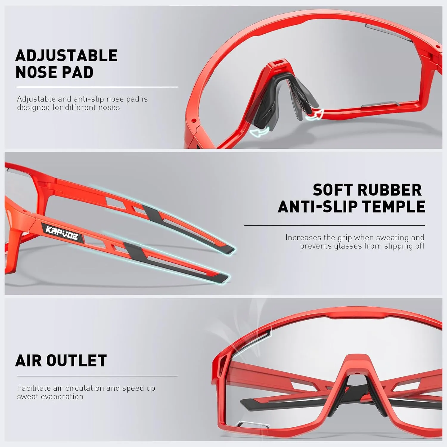 KAPVOE Photochromic Cycling Glasses Men Mountain Bike Sunglasses Women Clear MTB Sports Goggles Bicycle Triathlon K180