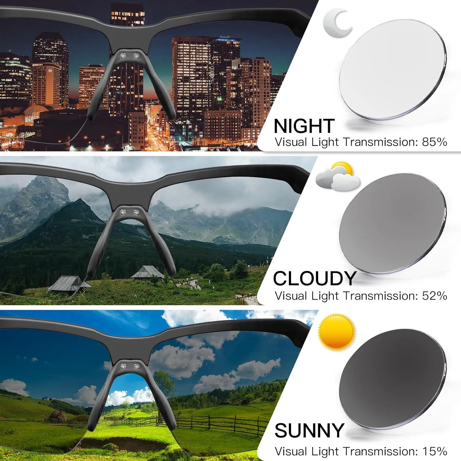 KAPVOE Photochromic Sunglasses for Men Women Sports Sunglasses Cycling Running Baseball Golf 100% UV Protection K87