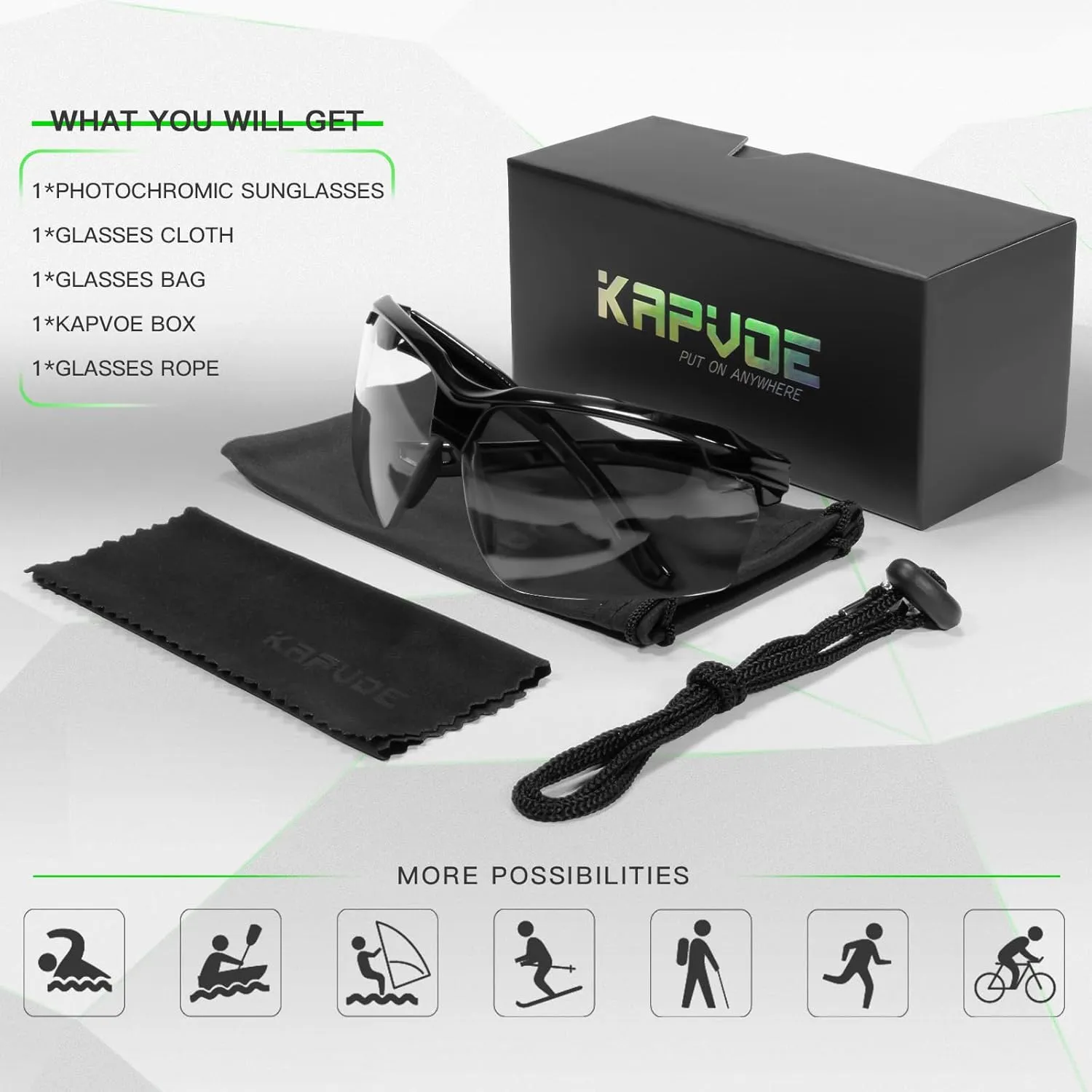 KAPVOE Photochromic Sunglasses for Men Women Sports Sunglasses Cycling Running Baseball Golf 100% UV Protection K87