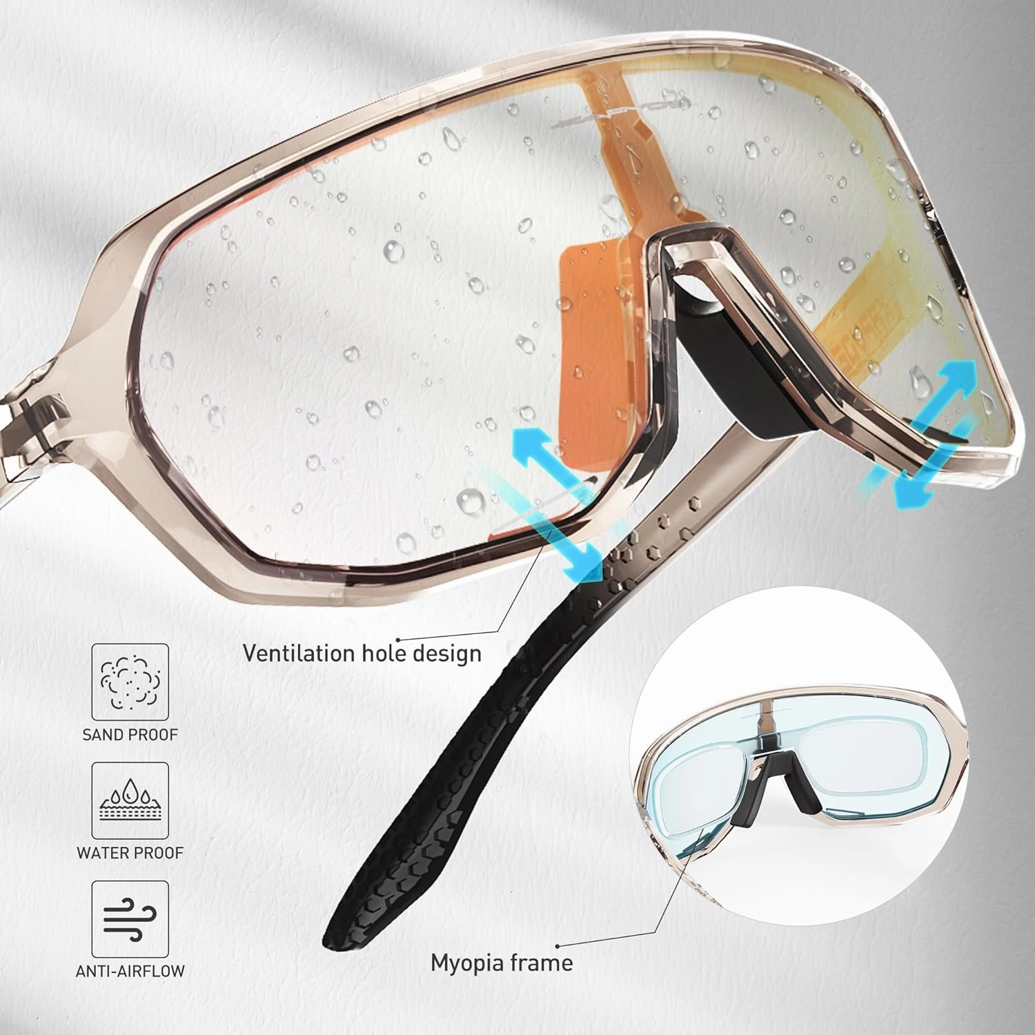 KAPVOE Photochromic Cycling Glasses for Men Women Mountain Bike Sunglasses Sports Goggles UV Protection K63