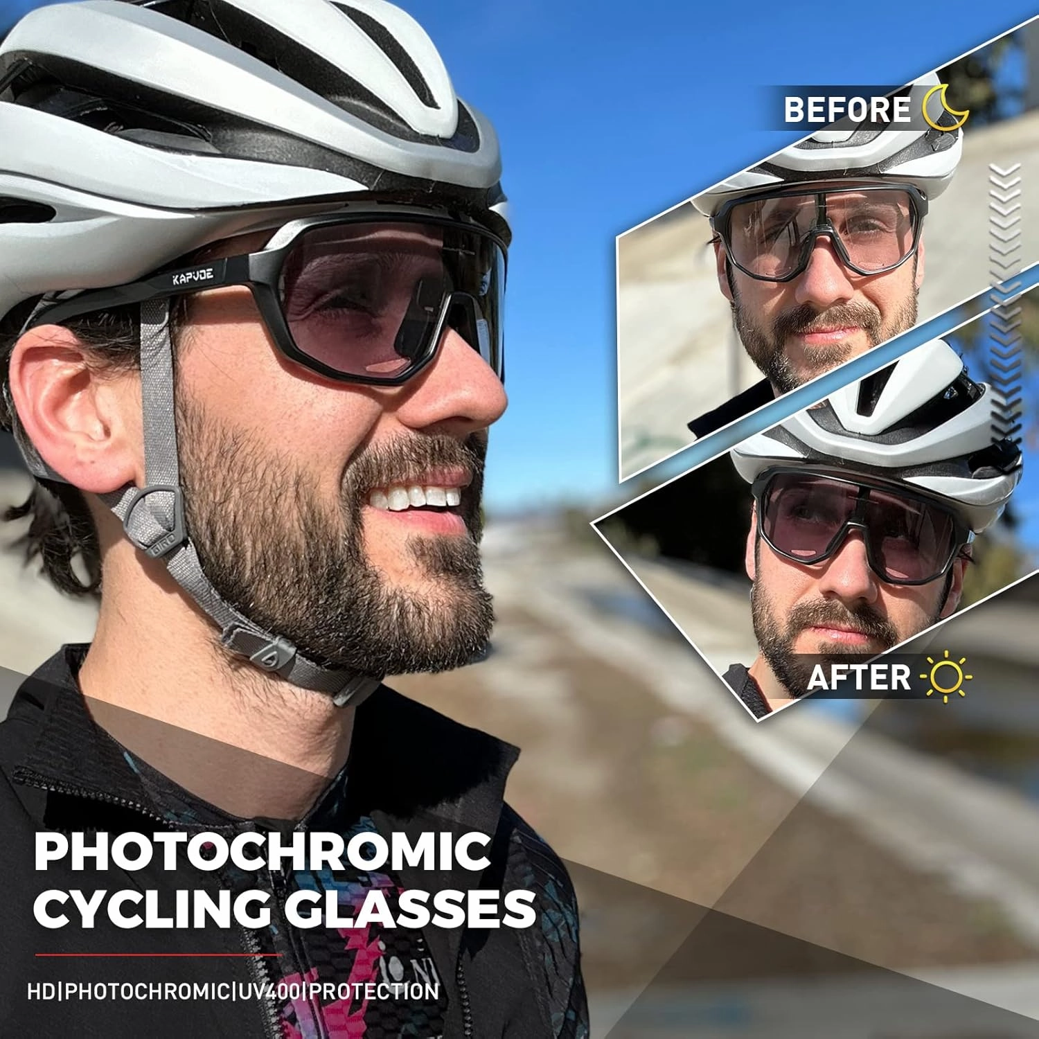 KAPVOE Photochromic Cycling Glasses for Men Women Mountain Bike Sunglasses Sports Goggles UV Protection K63