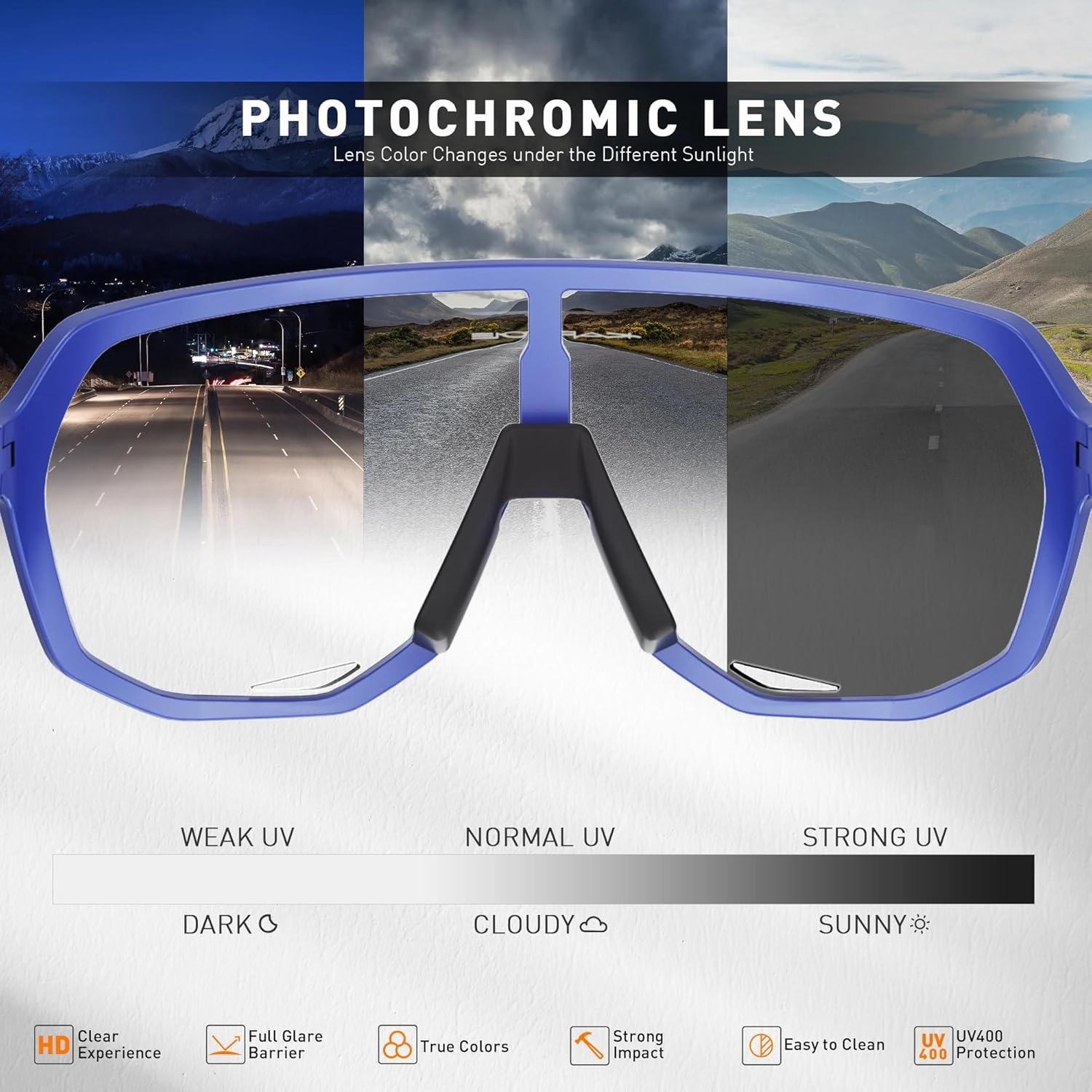 KAPVOE Photochromic Cycling Glasses for Men Women Mountain Bike Sunglasses Sports Goggles UV Protection K63