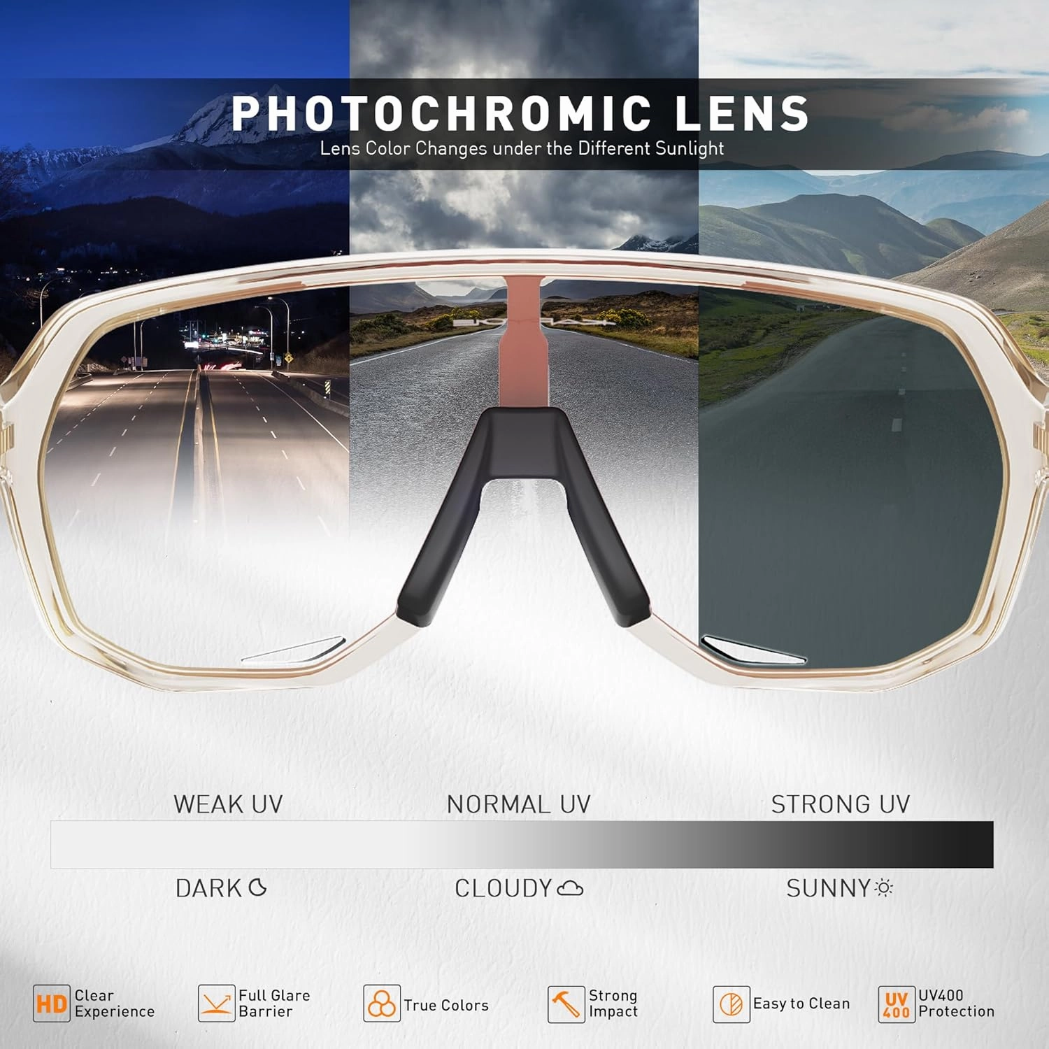 KAPVOE Photochromic Cycling Glasses for Men Women Mountain Bike Sunglasses Sports Goggles UV Protection K63