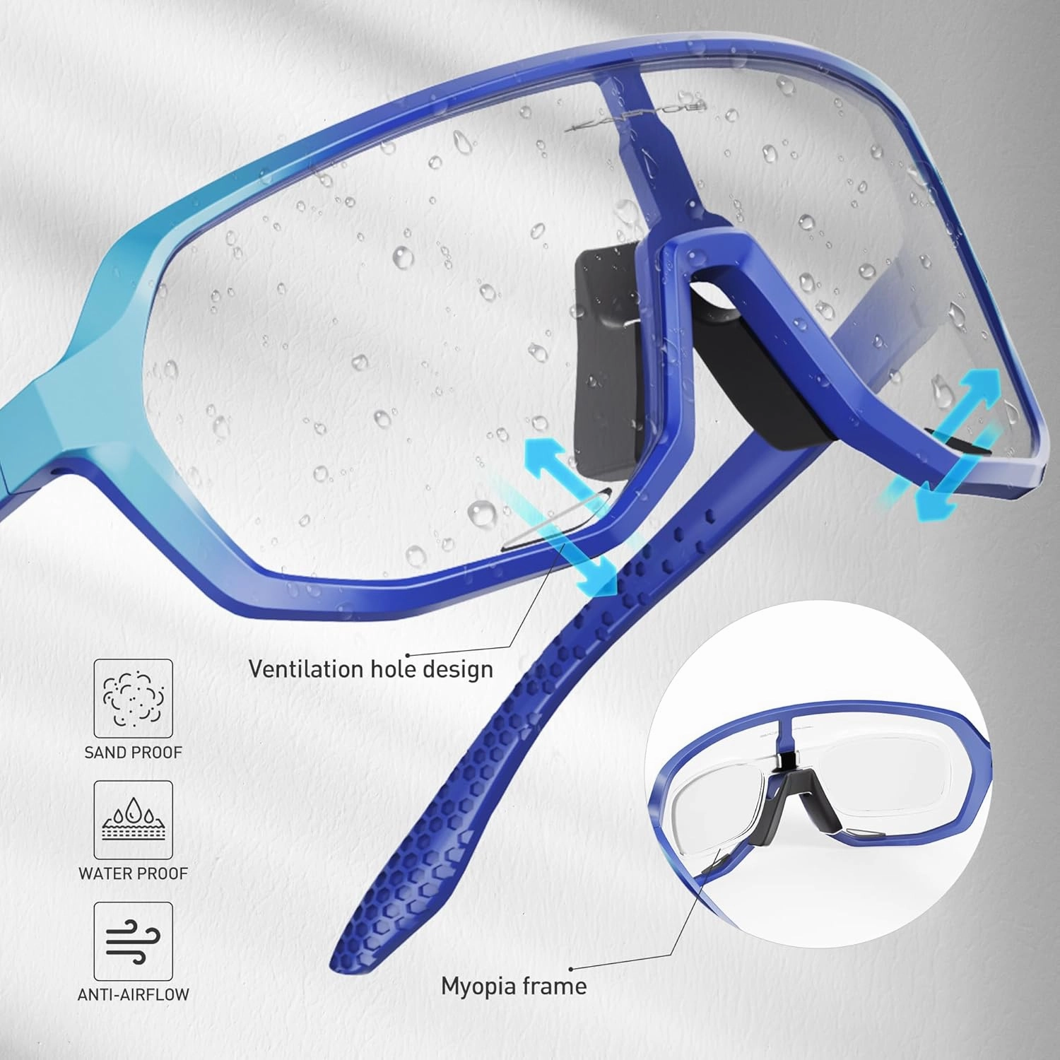 KAPVOE Photochromic Cycling Glasses for Men Women Mountain Bike Sunglasses Sports Goggles UV Protection K63
