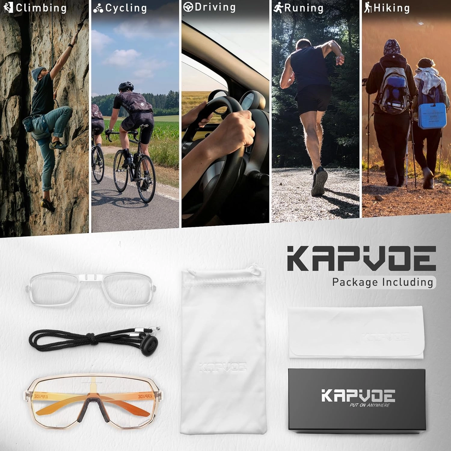 KAPVOE Photochromic Cycling Glasses for Men Women Mountain Bike Sunglasses Sports Goggles UV Protection K63