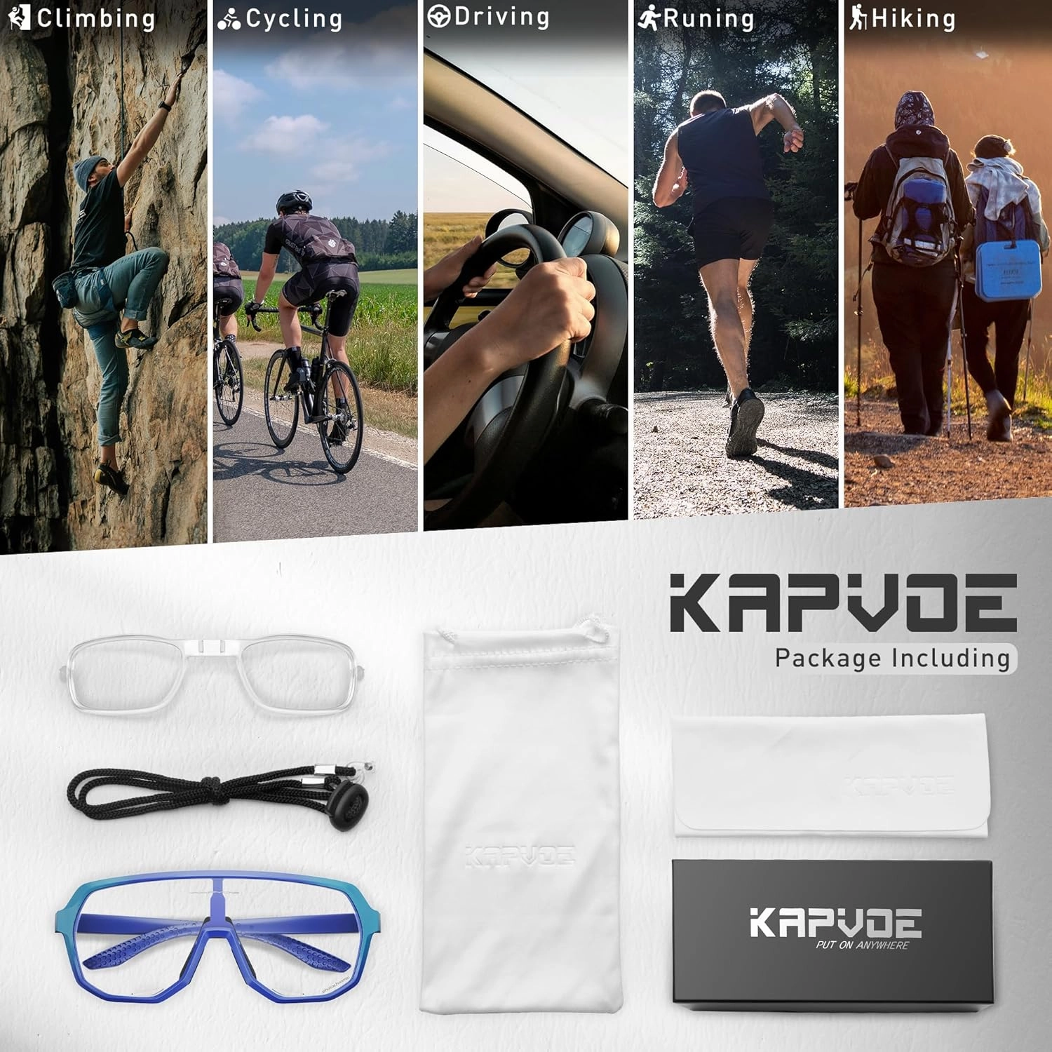 KAPVOE Photochromic Cycling Glasses for Men Women Mountain Bike Sunglasses Sports Goggles UV Protection K63