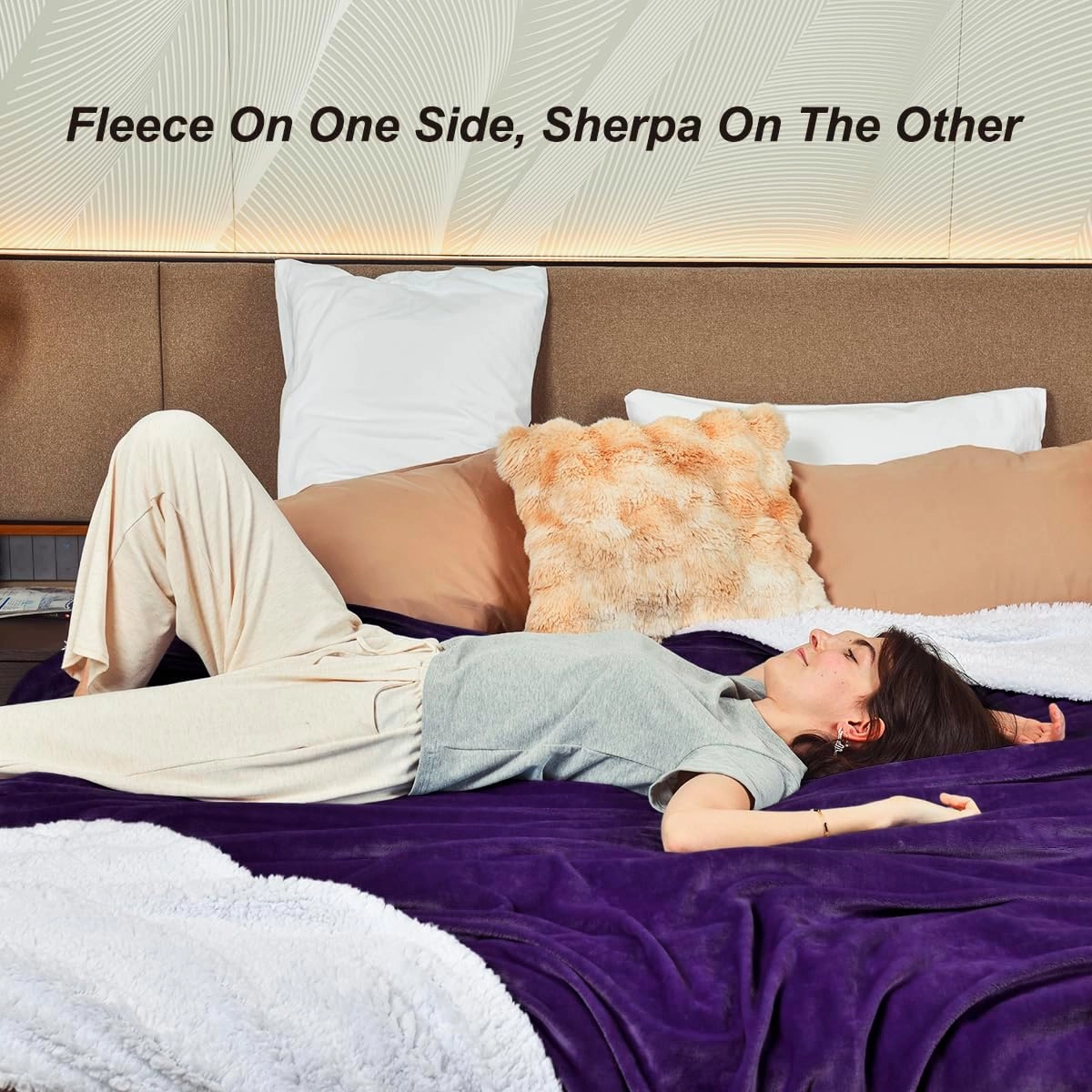 KAWAHOME Sherpa Fleece Queen Size Blanket for Bed - Extra Warm and Heavy Thick Blankets for Winter, Super Soft 500GSM Plush Blanket, 90"X 90" Purple