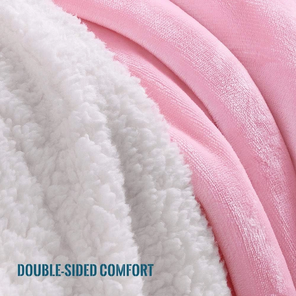 KAWAHOME Sherpa Fleece Throw Blanket for Bed - Extra Warm and Heavy Thick Throw Blankets for Winter, Super Soft 500GSM Plush Blanket, 50"X 60" Pink