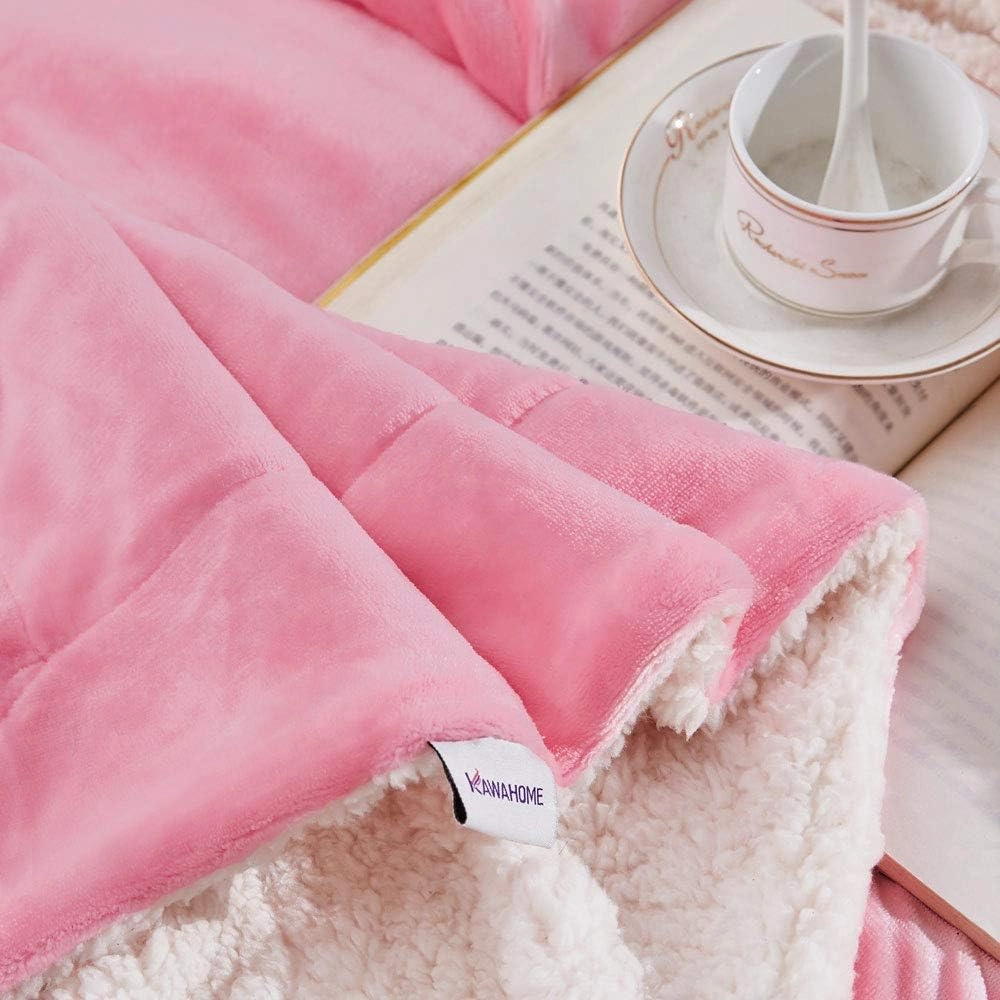 KAWAHOME Sherpa Fleece Throw Blanket for Bed - Extra Warm and Heavy Thick Throw Blankets for Winter, Super Soft 500GSM Plush Blanket, 50"X 60" Pink