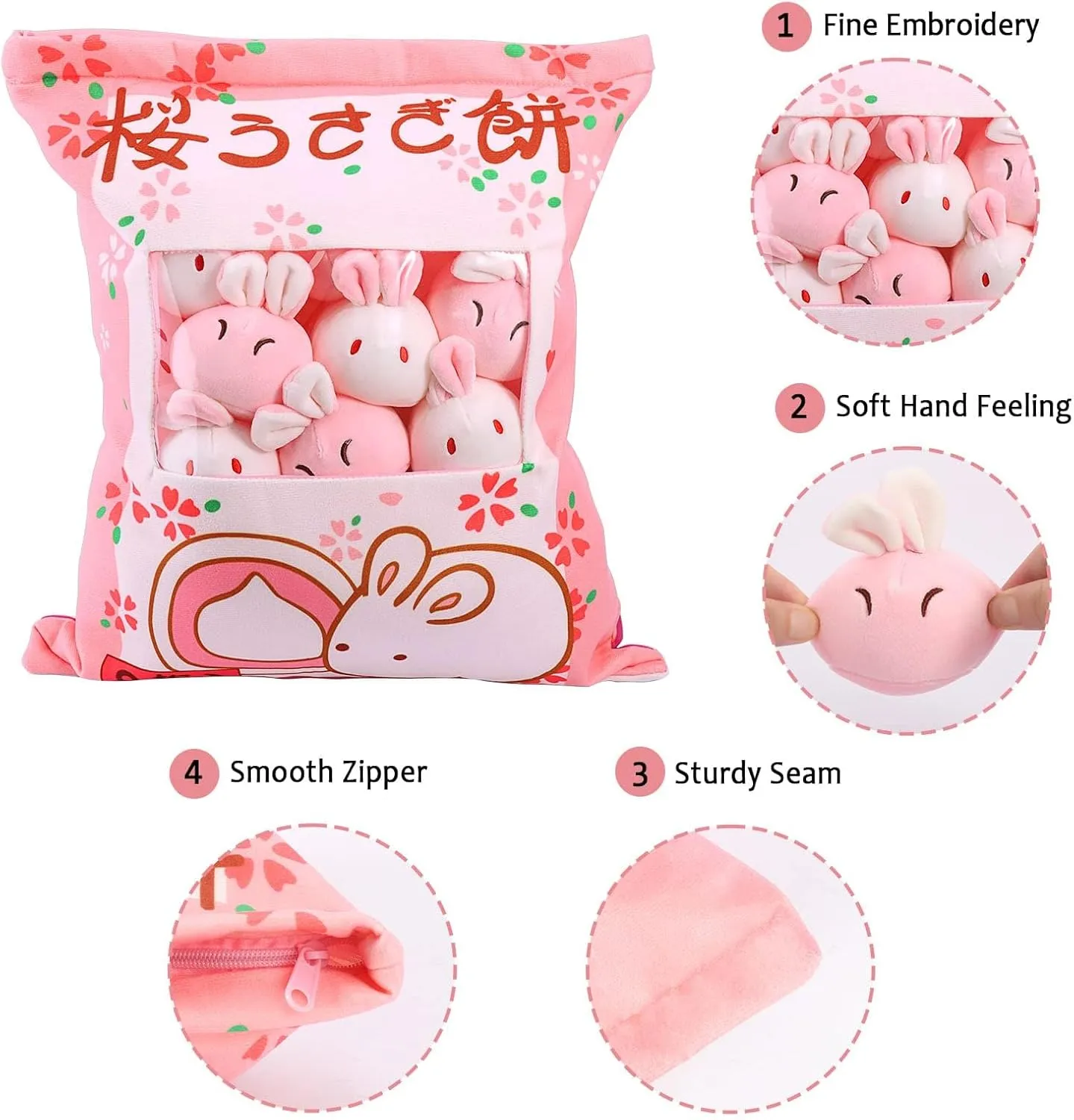 Kawaii Bunny Plush Pillow Throw Pillow, Cute Plushies Bunny Plush Toys, Removable Bunny Stuffed Animals, Bunny Gift for Kids Birthday Easter