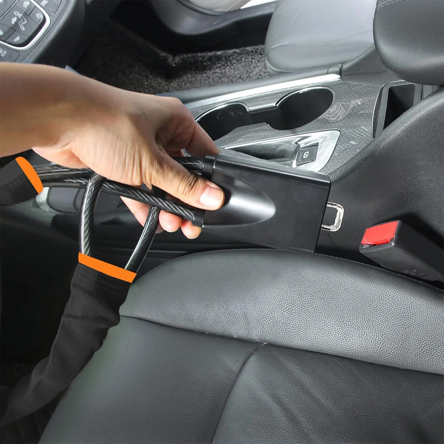 KAYCENTOP Car Steering Wheel Lock, Seat Belt Lock, Anti-Theft Device, Max 17 Inch Length, Small and Light-Weight, Multi-Functional, Fit Most Vehicle, SUV, Golf Cart Security (Black)