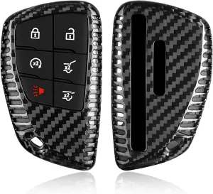 Key Fob Cover Compatible with GMC Hummer with Keychain, Real Carbon Fiber Key Fob Case Protecotr Compatible with Hummer EV Pickup & SUV Smart Key Case 2022-2025(Black)