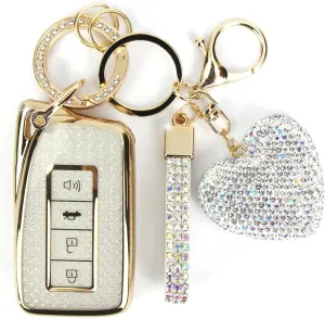 Key Fob Cover with Diamond Keychain for Lexus Car Key Shell Compatible with Lexus RX ES GS LS NX RS GX LX RC LC Smart Remote Key Protector for Women (3/4 Buttons-Silver Heart)