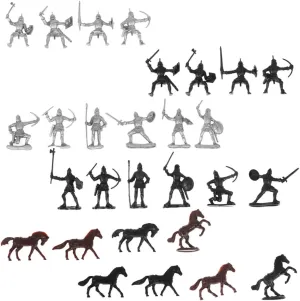 KICHOUSE 56Pcs Soldiers Medieval Action Figures with Soldiers Horses Cavalrymen Imaginative Play for Tabletop Decor Present