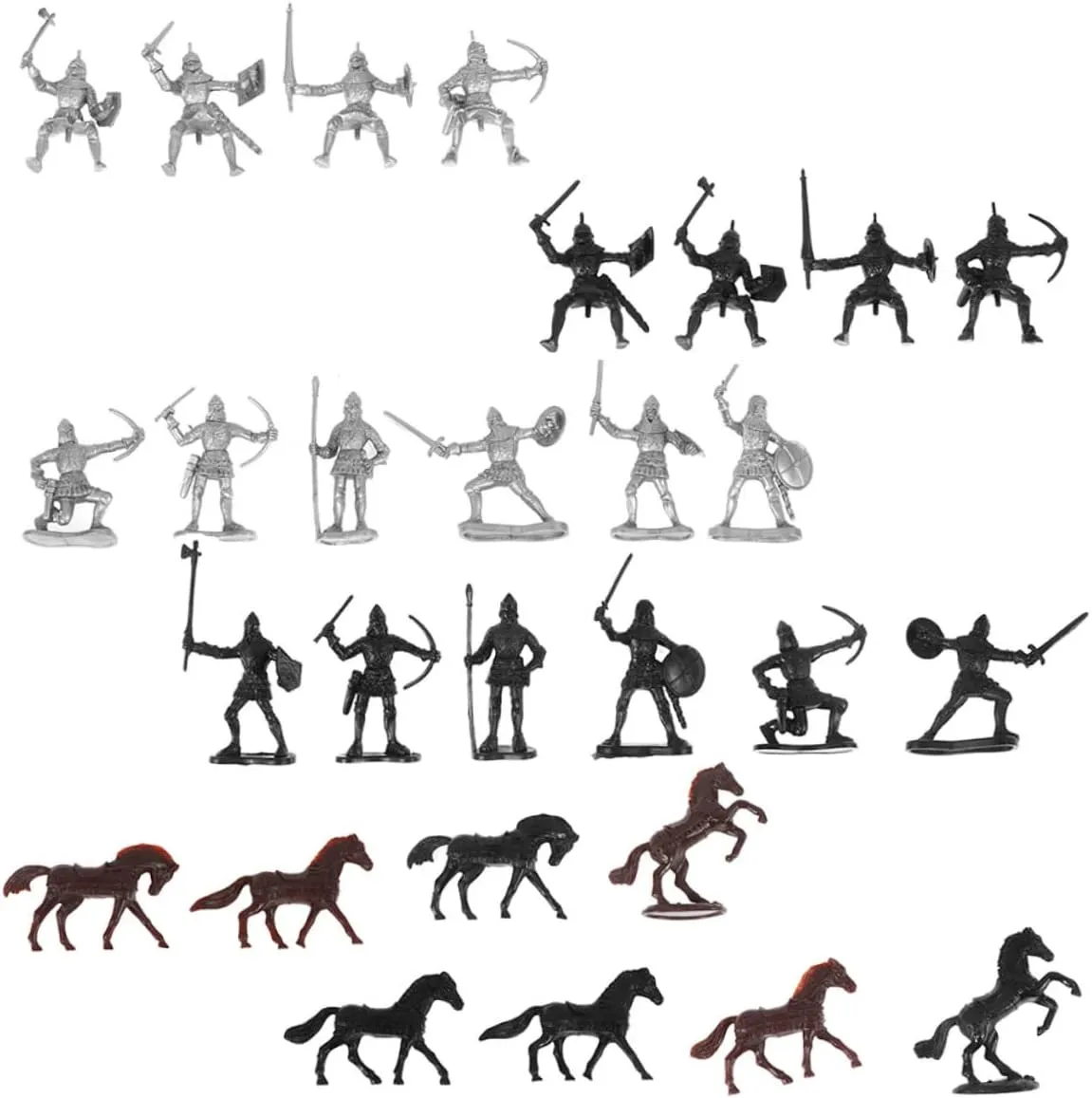 KICHOUSE 56Pcs Soldiers Medieval Action Figures with Soldiers Horses Cavalrymen Imaginative Play for Tabletop Decor Present