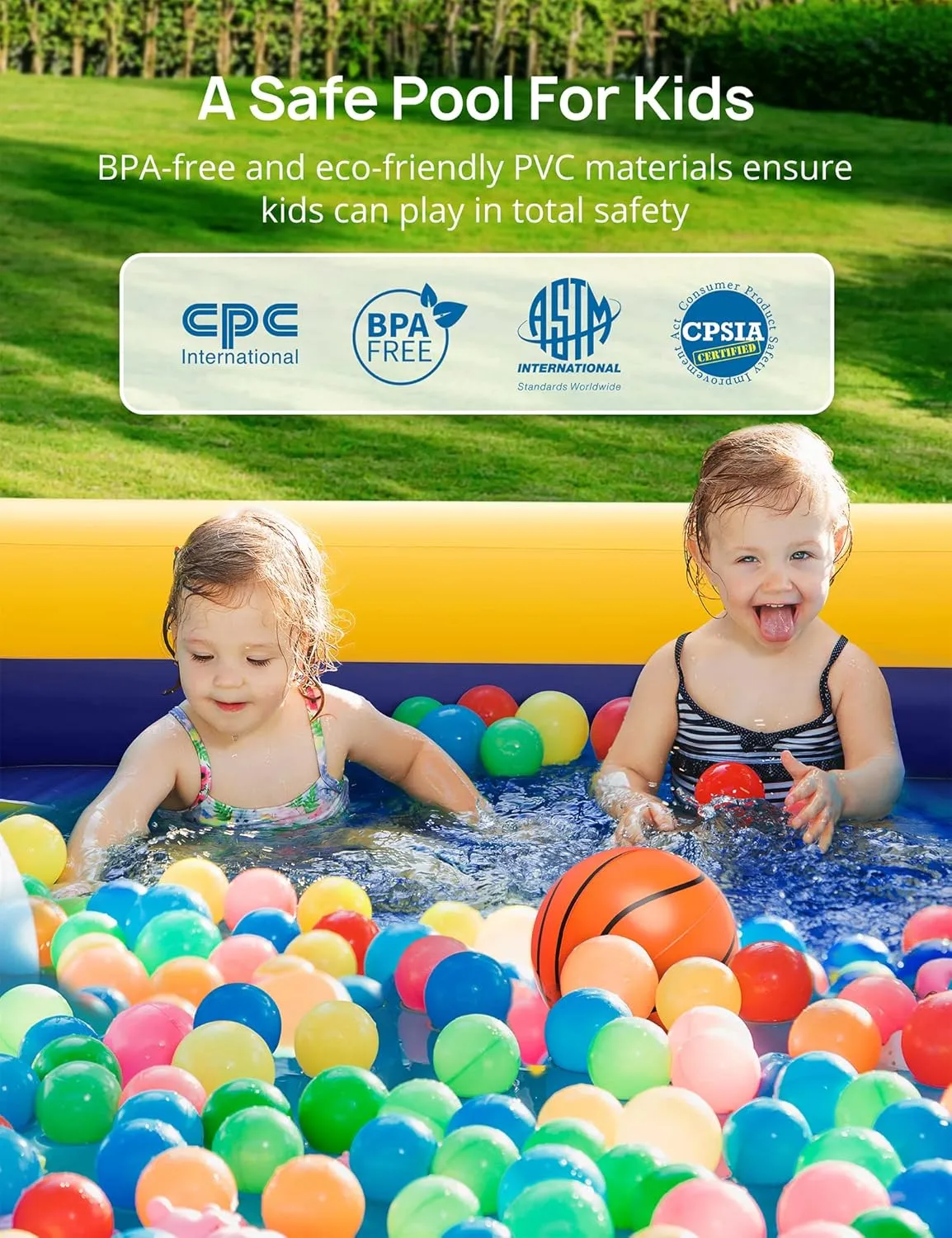 Kiddie Pool, Evajoy Inflatable Kids Pool, Summer Water Party Inflatable Pool for Backyard & Garden 90x55x35 Inch by Infinite Basics