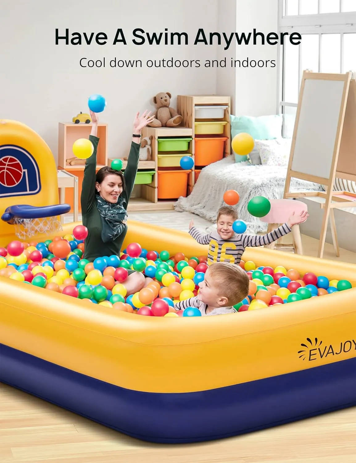 Kiddie Pool, Evajoy Inflatable Kids Pool, Summer Water Party Inflatable Pool for Backyard & Garden 90x55x35 Inch by Infinite Basics