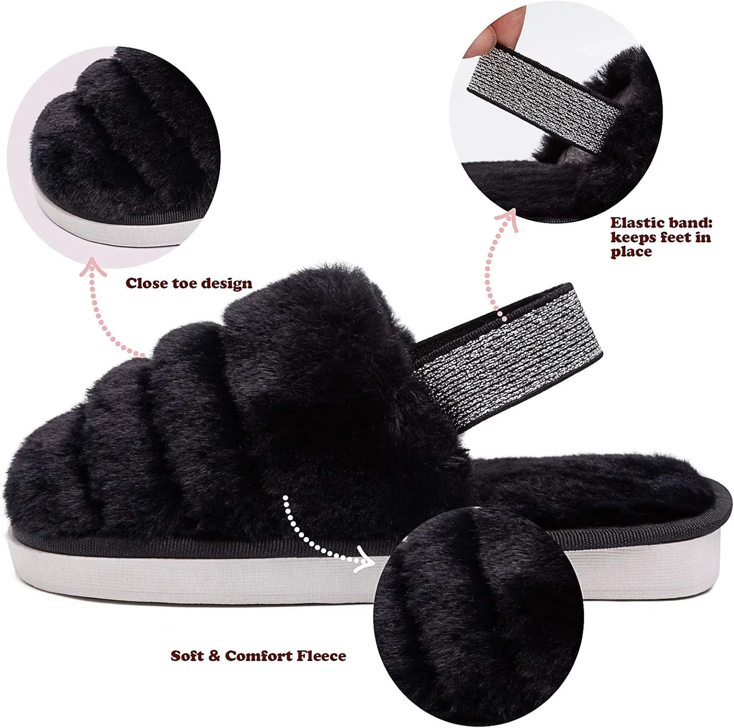 Kids Fluffy Fuzzy Slippers Open Toe House Home Slippers for Boys and Girls Faux Fur Slides with Strap Little Kids Slip-on Shoes