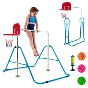 Kids Folding Horizontal Bar with 4 Adjustable Heights-Blue
