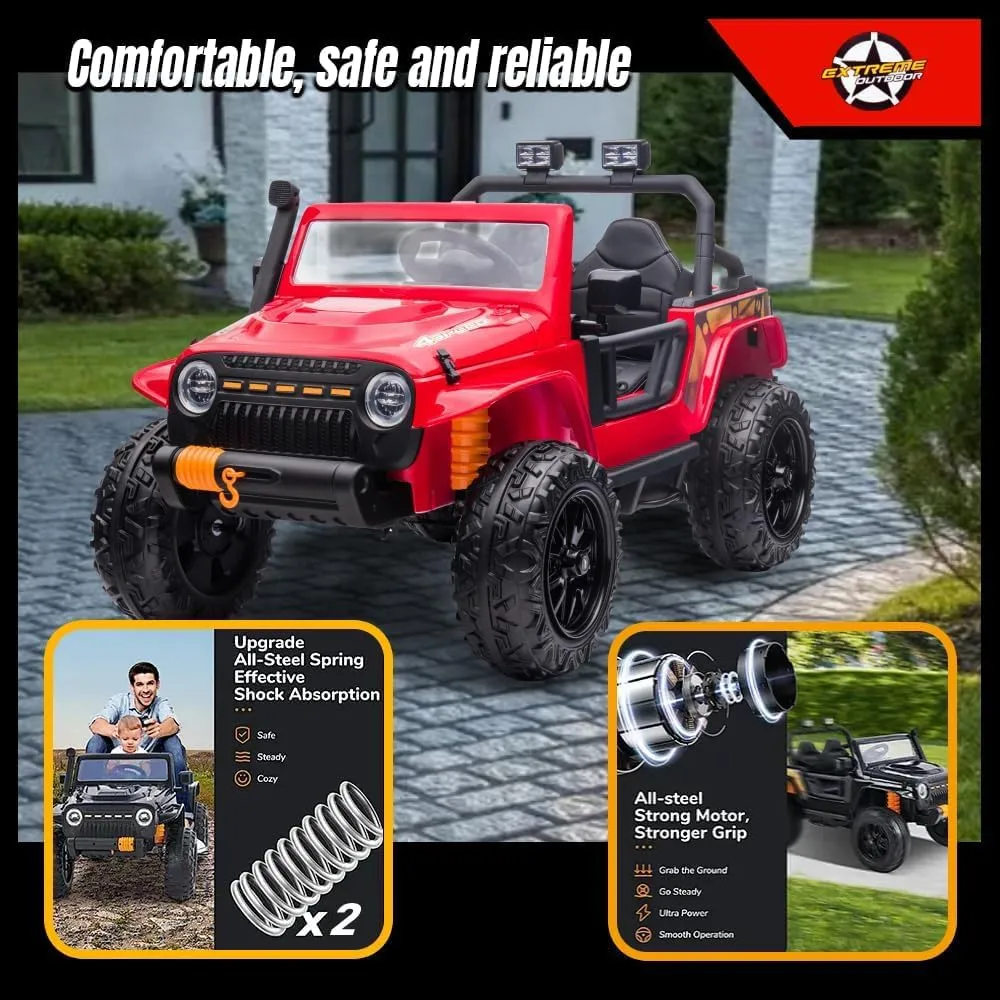 Kids Ride On Car Truck, 24 Volts 2 Seater Kids' Electric Vehicles with Remote Control, Electric Car with LED Lights,Bluetooth, Safety Belt, Spring Suspension,2 Speeds and Long-Lasting (RED)