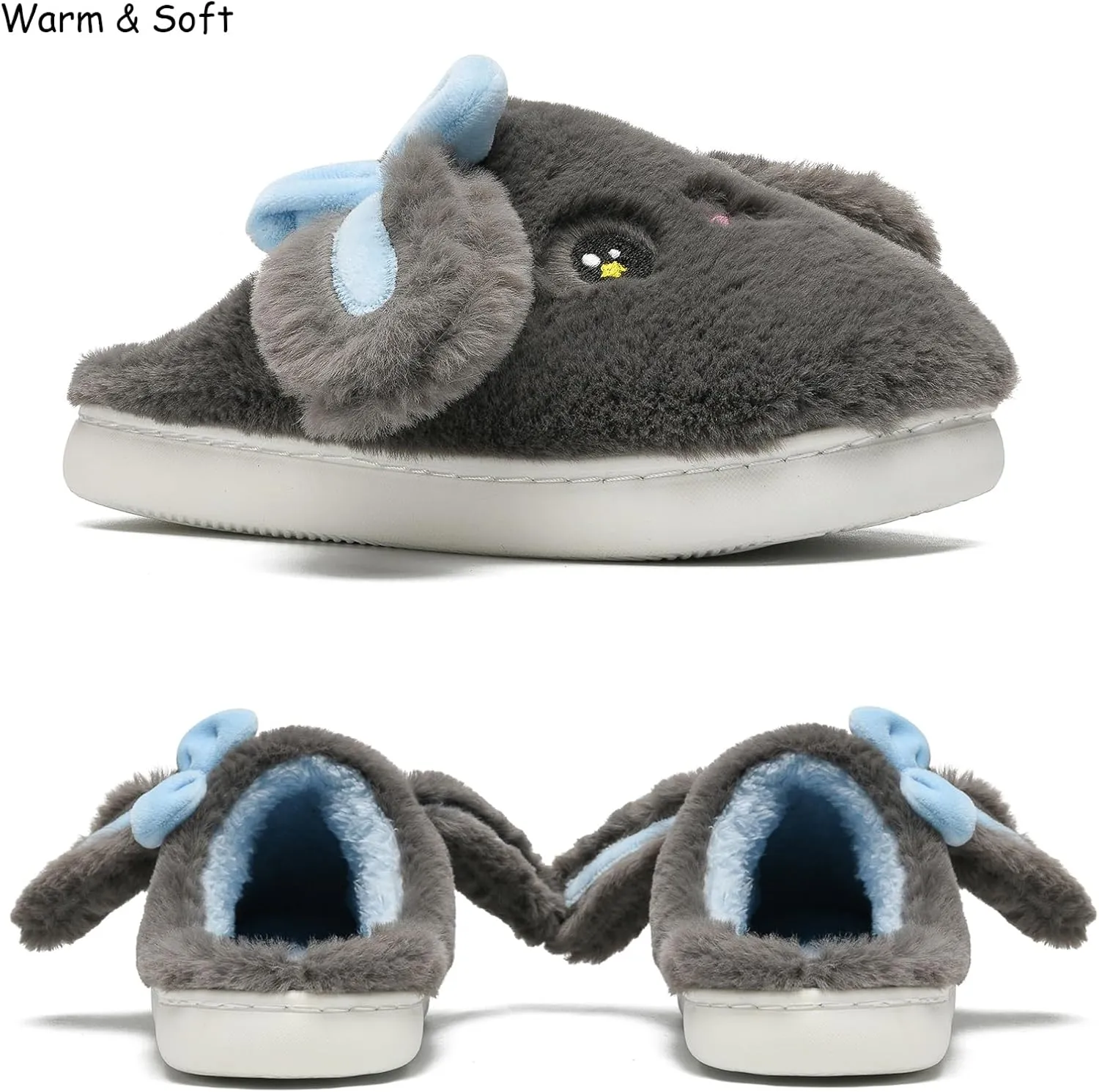 Kids Slippers Boys Girls Bunny Animal Slippers,Cute Bow Plush Funny Cartoon Rabbit Slippers,Comfy Fluffy Fuzzy Pillow Cloud Bedroom House Slippers Little/Big Kids