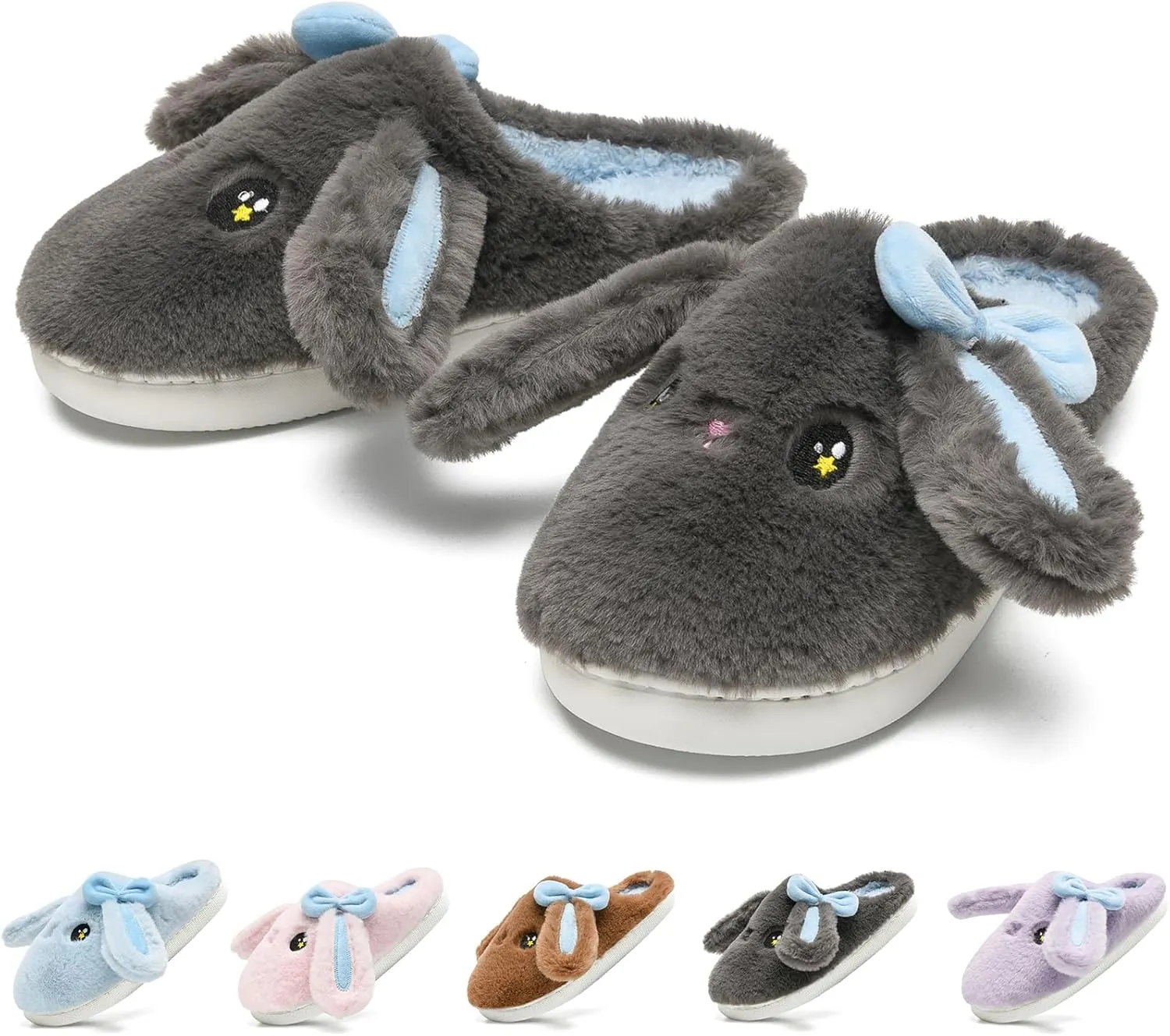 Kids Slippers Boys Girls Bunny Animal Slippers,Cute Bow Plush Funny Cartoon Rabbit Slippers,Comfy Fluffy Fuzzy Pillow Cloud Bedroom House Slippers Little/Big Kids
