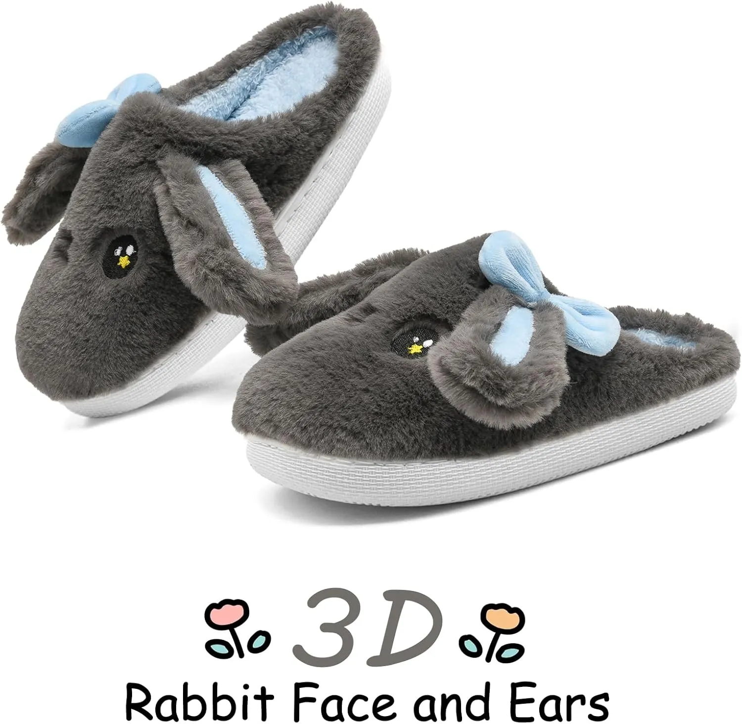 Kids Slippers Boys Girls Bunny Animal Slippers,Cute Bow Plush Funny Cartoon Rabbit Slippers,Comfy Fluffy Fuzzy Pillow Cloud Bedroom House Slippers Little/Big Kids