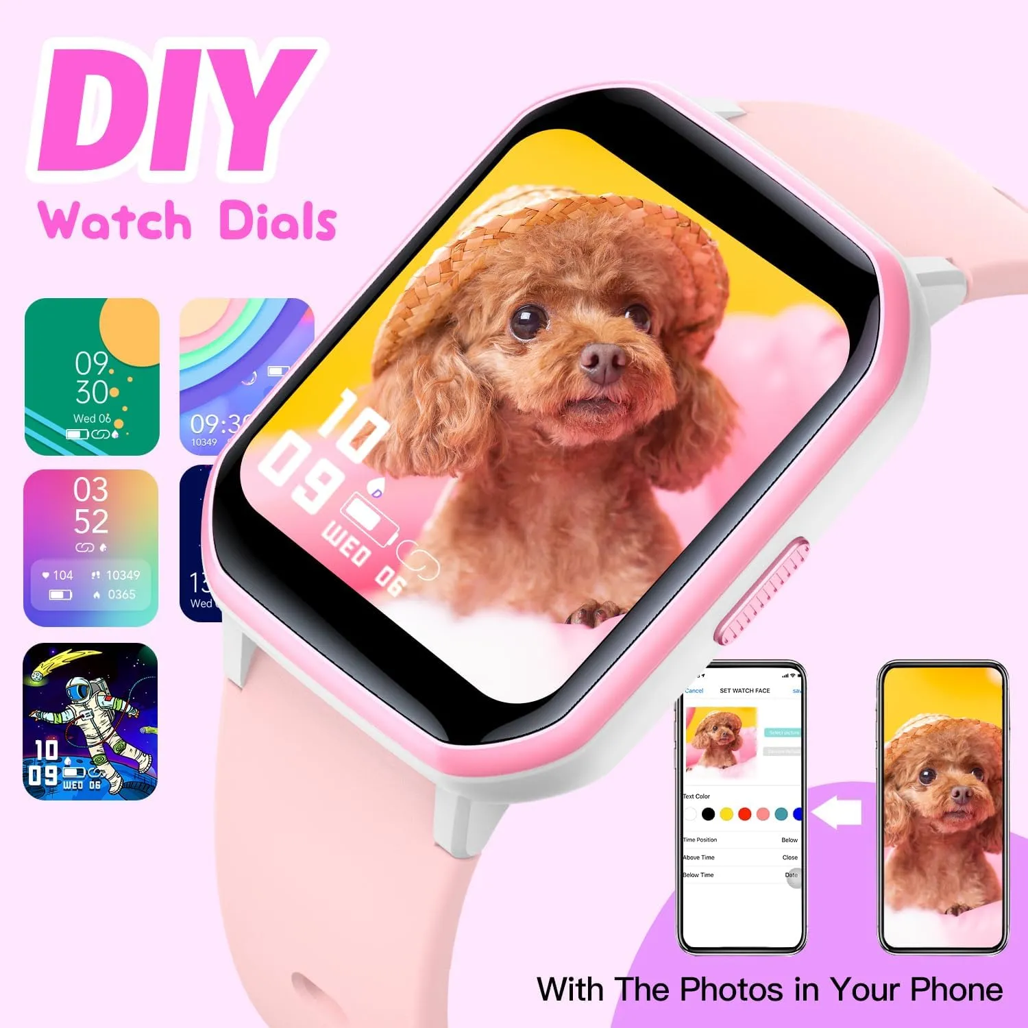 Kids Smart Watch for Girls,IP68 Waterproof Kids Fitness Tracker Watch with 1.5 Inch DIY Face,Heart Rate Sleep Monitor,19 Sport Modes,Calories Counter,Alarm Clock,Great Gifts for Children 6  (PInk)