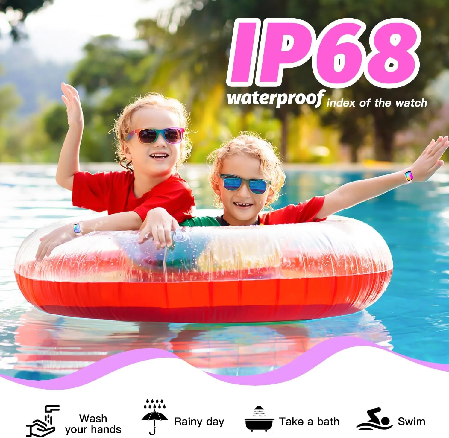 Kids Smart Watch for Girls,IP68 Waterproof Kids Fitness Tracker Watch with 1.5 Inch DIY Face,Heart Rate Sleep Monitor,19 Sport Modes,Calories Counter,Alarm Clock,Great Gifts for Children 6  (PInk)