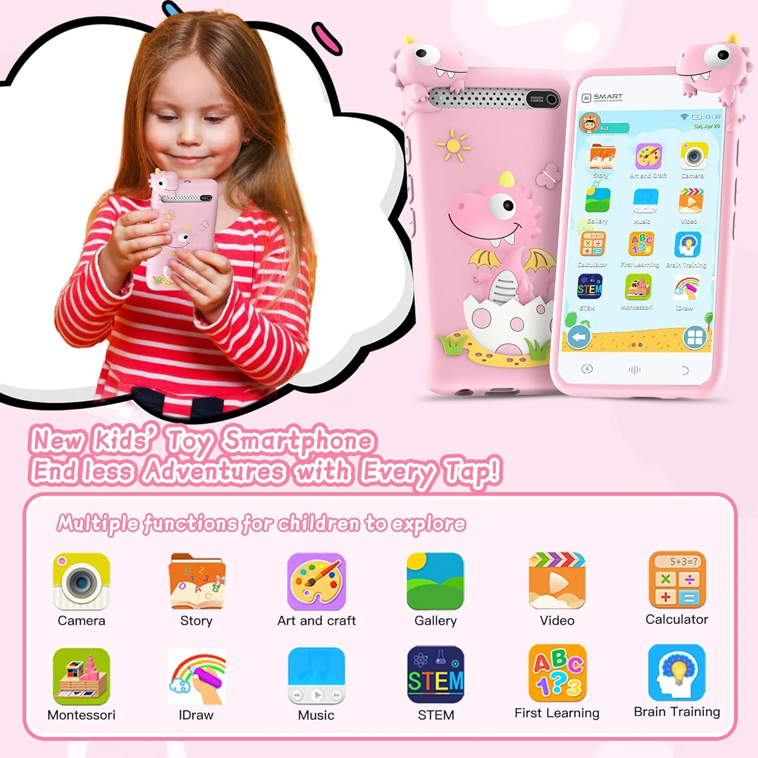 Kids Toy Phone, 3.97-inch Smartphone for Toddler with Camera and Music Player, Perfect Toy for Little Explorers, Featuring Over 200 Educational and Brain-Boosting Games, for Aged 3-12 Children.