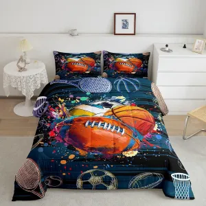 Kids Twin Football Bedding Set Colorful Tie Dye Abstract Art Rainbow Comforter Ball Sports Theme Gaming Duvet Insert Boys Teens Bedroom Decor Basketball Volleyball Tennis Print Quilt with 1 Pillowcase