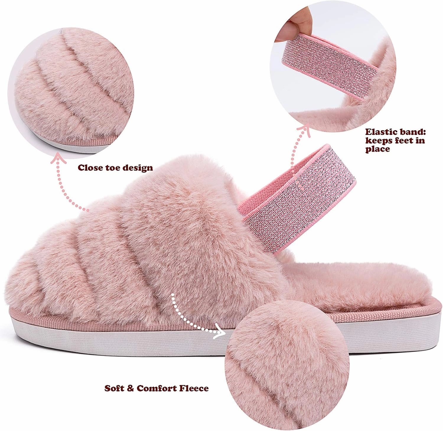 Kids Fluffy Fuzzy Slippers Open Toe House Home Slippers for Boys and Girls Faux Fur Slides with Strap Little Kids Slip-on Shoes