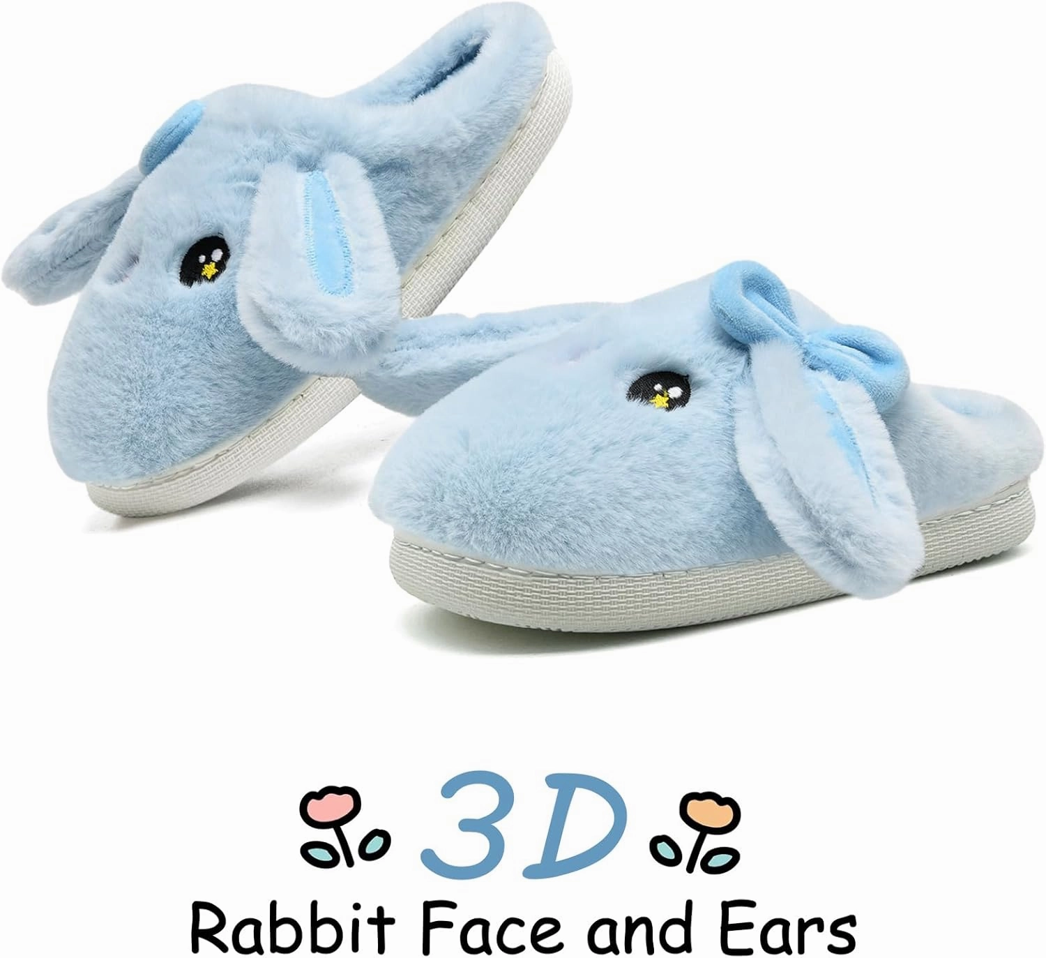 Kids Slippers Boys Girls Bunny Animal Slippers,Cute Bow Plush Funny Cartoon Rabbit Slippers,Comfy Fluffy Fuzzy Pillow Cloud Bedroom House Slippers Little/Big Kids