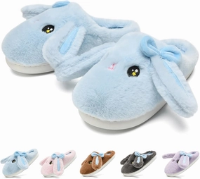 Kids Slippers Boys Girls Bunny Animal Slippers,Cute Bow Plush Funny Cartoon Rabbit Slippers,Comfy Fluffy Fuzzy Pillow Cloud Bedroom House Slippers Little/Big Kids