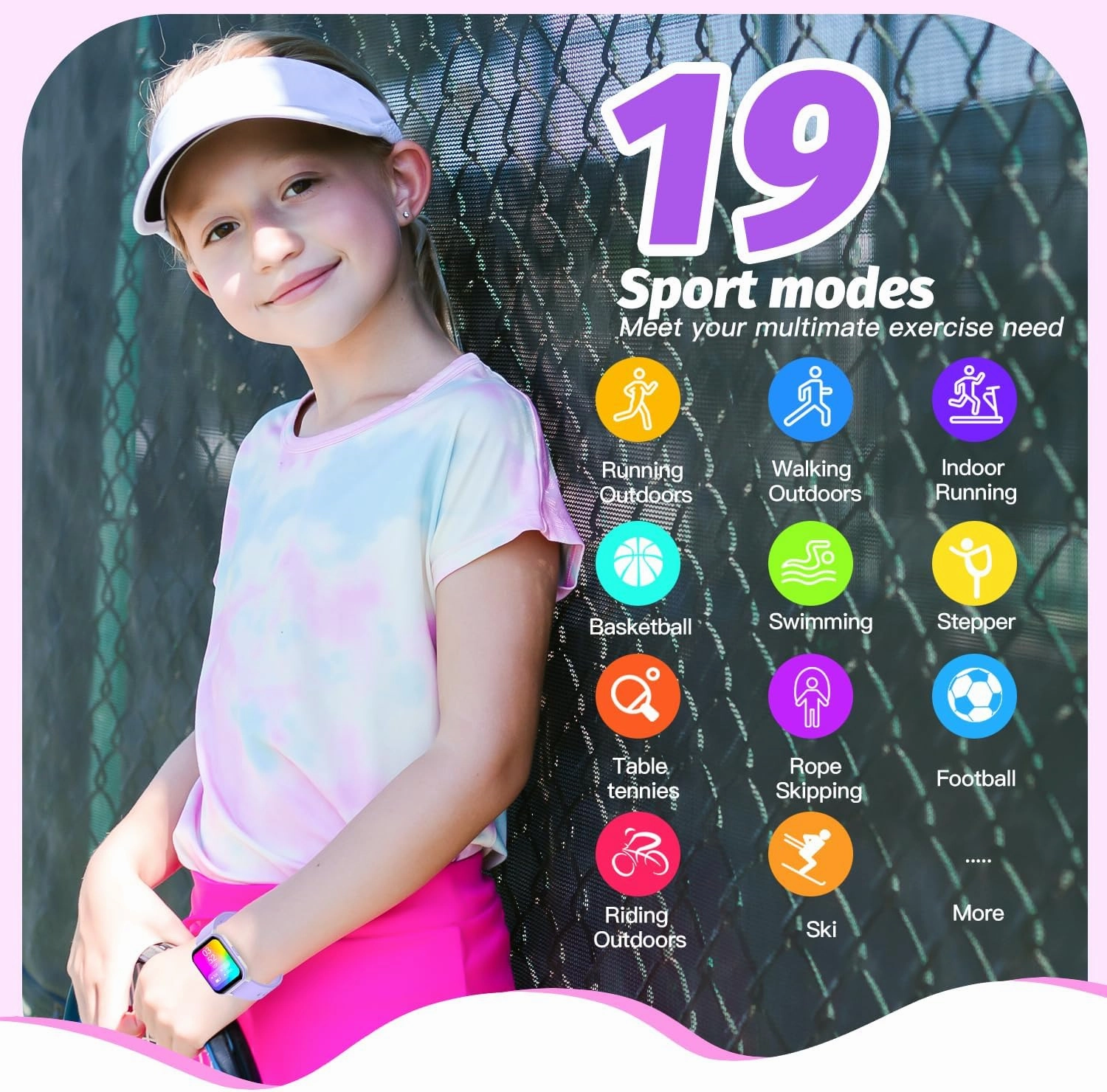 Kids Smart Watch for Girls,IP68 Waterproof Kids Fitness Tracker Watch with 1.5 Inch DIY Face,Heart Rate Sleep Monitor,19 Sport Modes,Calories Counter,Alarm Clock,Great Gifts for Children 6 (Purple)