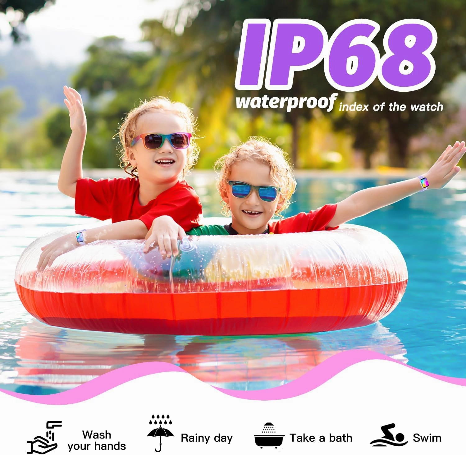 Kids Smart Watch for Girls,IP68 Waterproof Kids Fitness Tracker Watch with 1.5 Inch DIY Face,Heart Rate Sleep Monitor,19 Sport Modes,Calories Counter,Alarm Clock,Great Gifts for Children 6 (Purple)