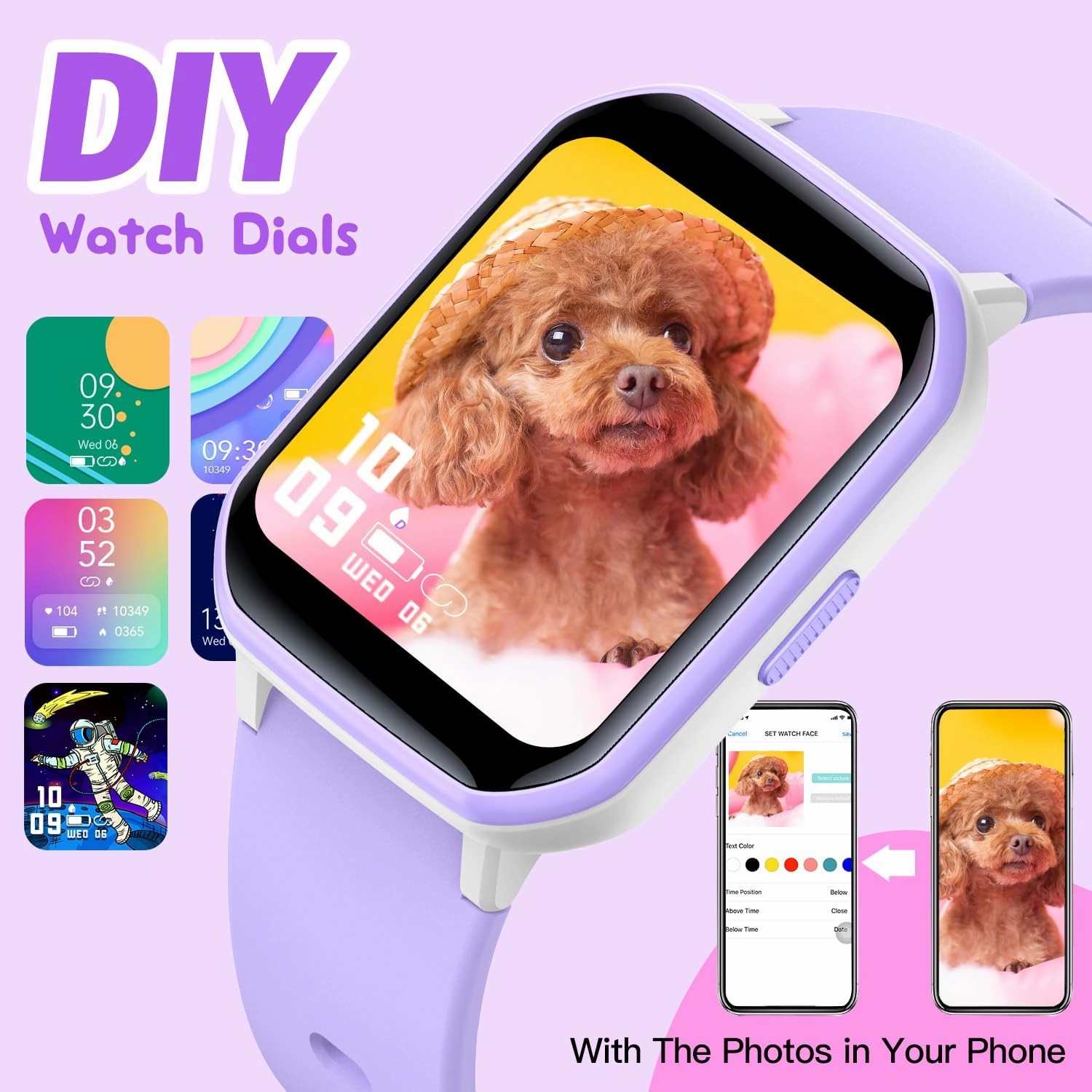 Kids Smart Watch for Girls,IP68 Waterproof Kids Fitness Tracker Watch with 1.5 Inch DIY Face,Heart Rate Sleep Monitor,19 Sport Modes,Calories Counter,Alarm Clock,Great Gifts for Children 6 (Purple)