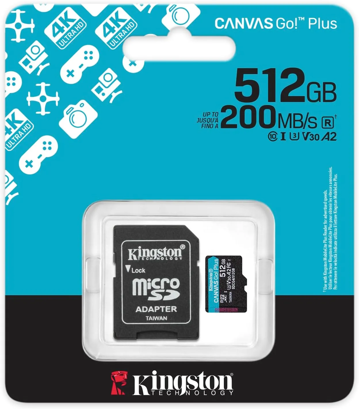Kingston Canvas Go Plus 512GB microSD Card | Up to 200MB/s | Class 10, UHS-I, U3, V30, A2 | SDCG4/512GB