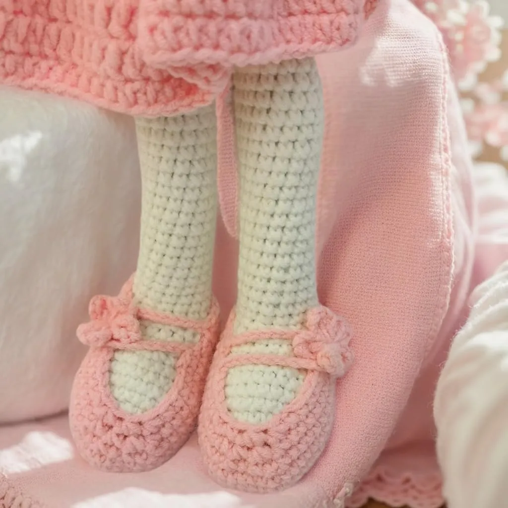Knitted Stuffed Animal for Baby, Lop Eared Rabbit, Pink Dress Crochet Rabbit Baby Toys, Rattle Bunny Sleeping Toy for 3 4 5 Year Old Girl(10.6 Inches)
