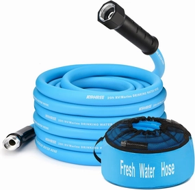 Kohree 25FT RV Water Hose with Storage Bag, 5/8'' Premium Drinking Water Hose Leak Free, No Kink and Flexible Garden Hose for RV, Camper, Truck, Car - Blue