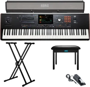 Korg 88-Key Pa5X Professional Arranger Bundle with Korg PaAS MK2 3-Channel 120W Amplification System, Double X Keyboard Stand, Flip-Top Piano Bench (Black), Piano Style Sustain Pedal (Black) (5 Items)