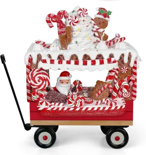 KPCB Gingerbread Decor Food Cart - Lighted Christmas Food Trailer Decorations with Candies and Cookies - 9.45" Holiday Home Figurines for Christmas Party, Mantel, Tabletop, Kitchen