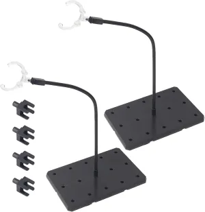 Larcele 2Pcs Black Action Figure Stand with Adjustable Metal Support Arm, Action Figure Display Holder Base Compatible with HG RG BB SBZJ-04 (Rectangle)