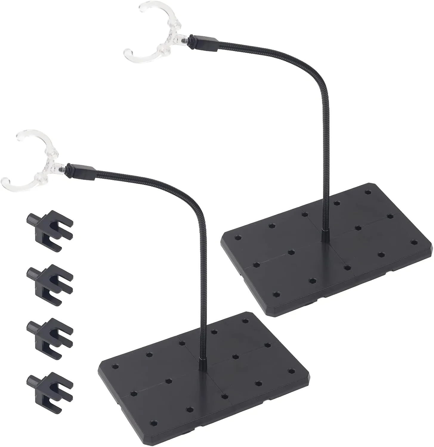Larcele 2Pcs Black Action Figure Stand with Adjustable Metal Support Arm, Action Figure Display Holder Base Compatible with HG RG BB SBZJ-04 (Rectangle)