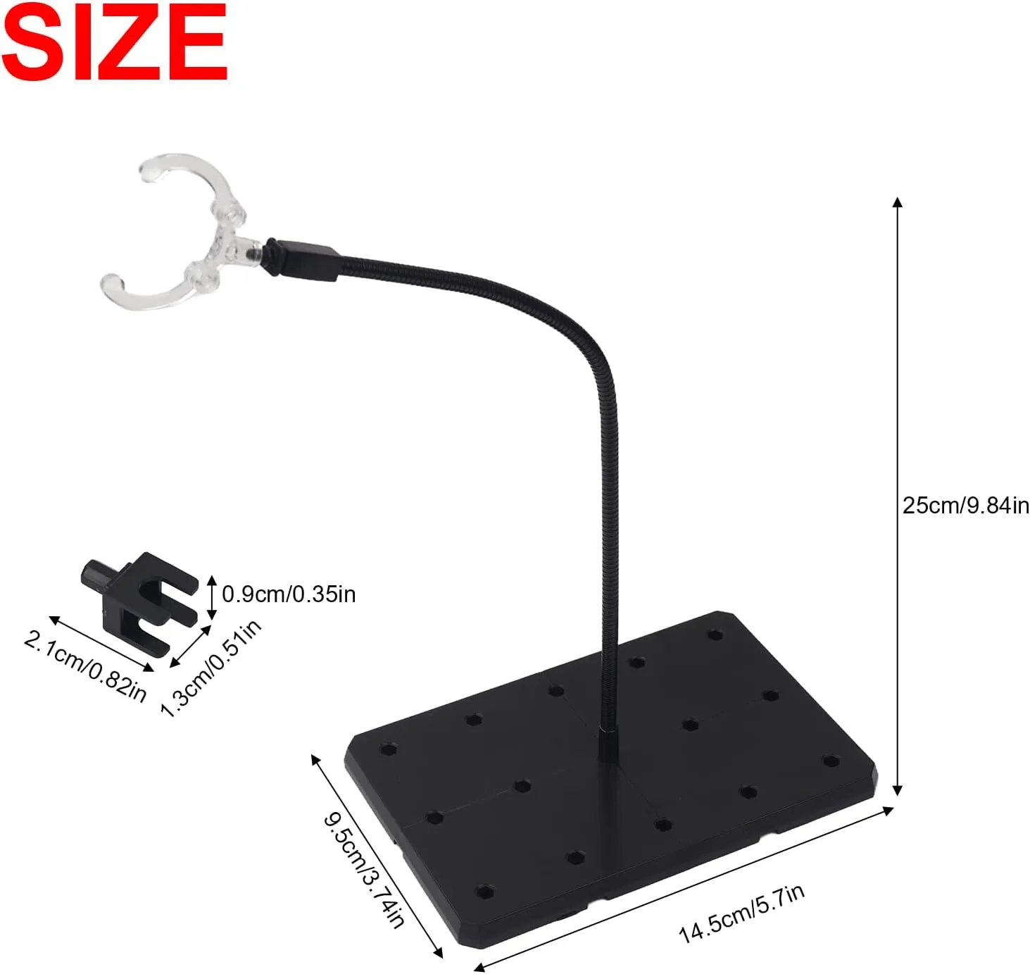 Larcele 2Pcs Black Action Figure Stand with Adjustable Metal Support Arm, Action Figure Display Holder Base Compatible with HG RG BB SBZJ-04 (Rectangle)
