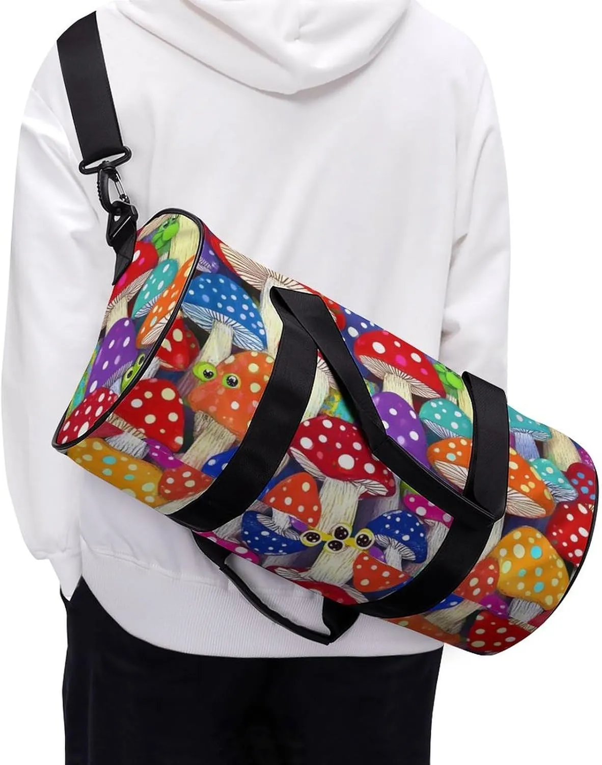 Large Duffel Backpack for Men Women, Waterproof Gym Sports Bag Colorful Mushrooms Art Weekender Overnight Bag for Travel Yoga